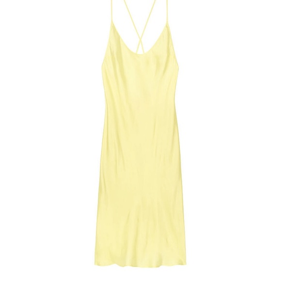 NWT VICTORIAS SECRET CUPRO SATIN MIDI SLIP DRESS BRIGHT YELLOW SIZE XSππ - Picture 2 of 3